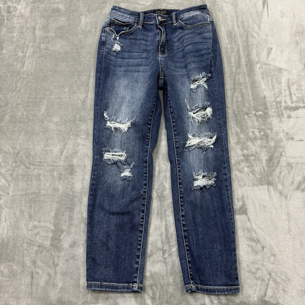 Judy Blue Jeans Womens 7/28 Blue Boyfriend Fit‎ Stretch Medium Wash Denim Preppy